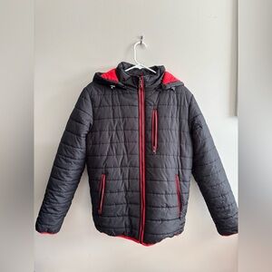 Spire By Galaxy Men's Puffer Black Bubble Jacket with Red Contrast Trim Small